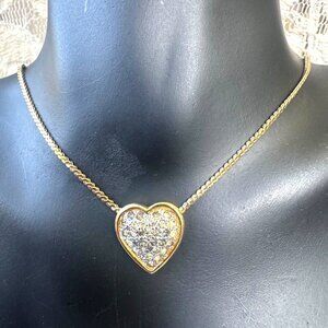 Vintage 1980s Panetta Faux Diamond Heart Gold-Tone Chain Necklace